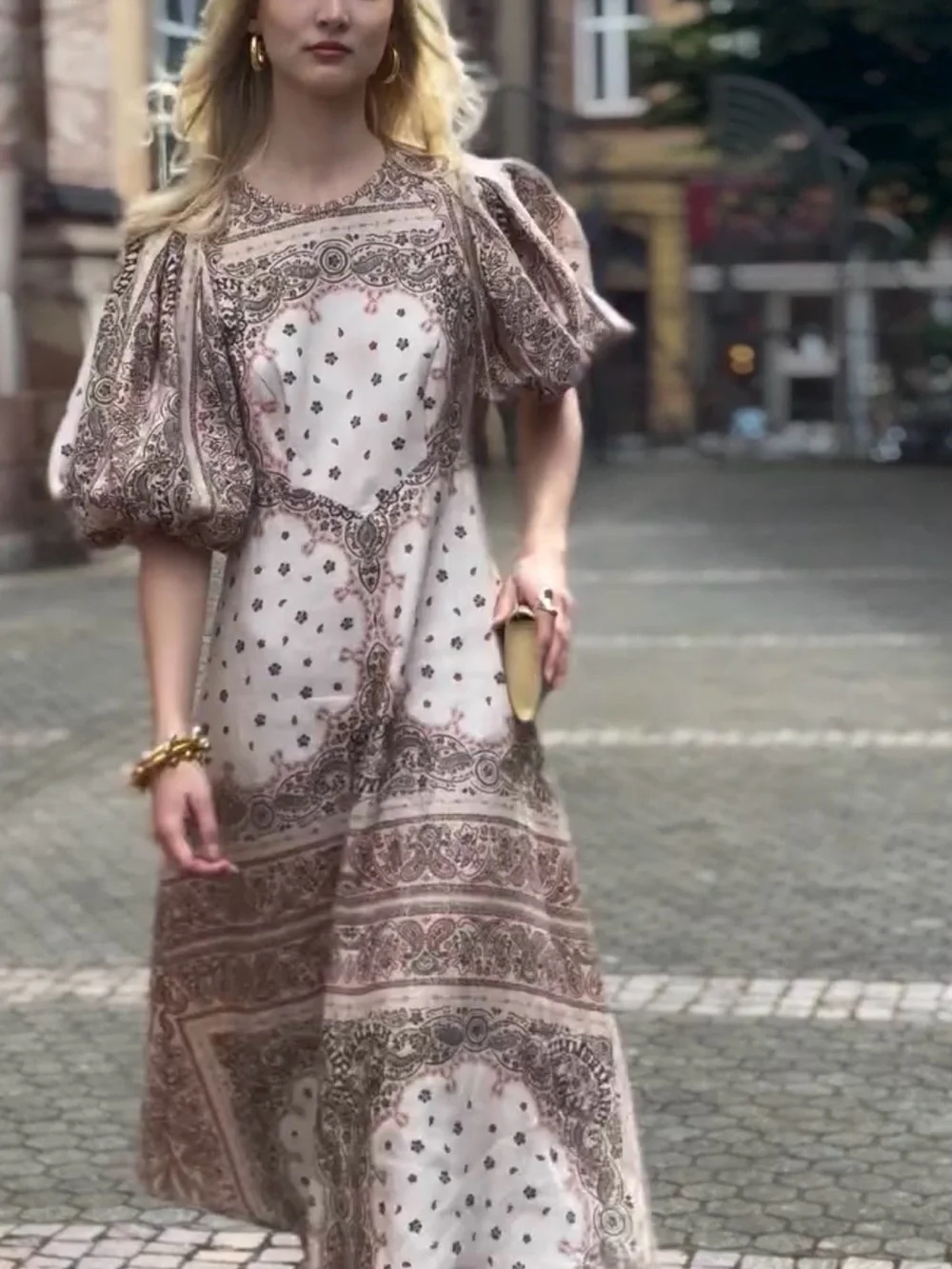 Zimmermann Blush Paisley Puff-Sleeve Midi Dress